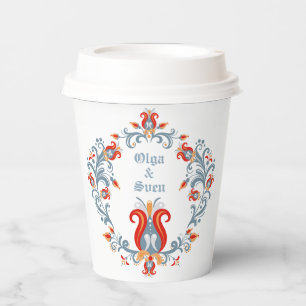 Scandinavian Folk Art Rosemaling Personalised Paper Cups