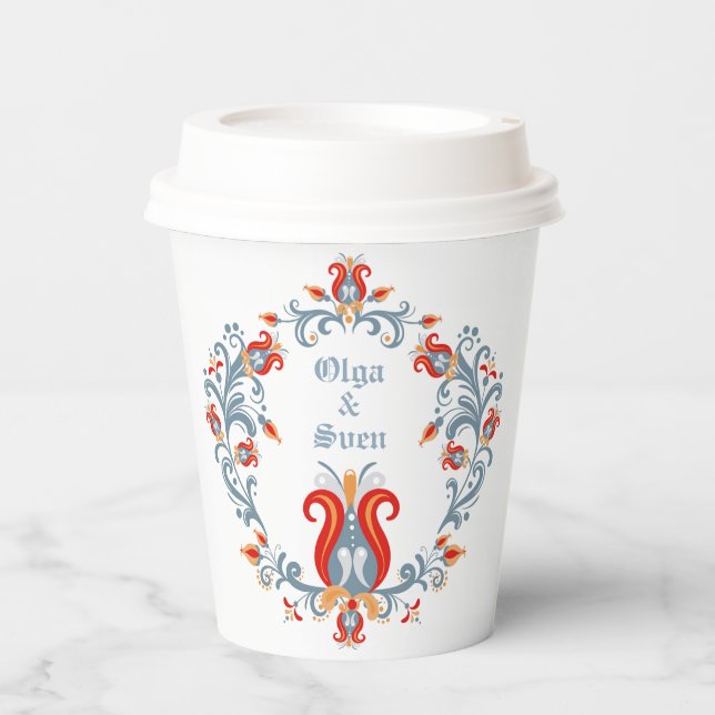 Scandinavian Folk Art Rosemaling Personalised Paper Cups (Front)