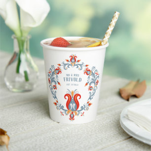 Scandinavian Folk Art Rosemaling Personalised Paper Cups
