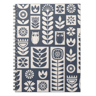 Scandinavian folk art seamless vintage pattern wit notebook