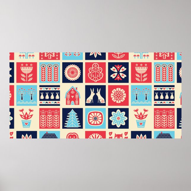 Scandinavian folk art seamless vintage pattern wit poster (Front)