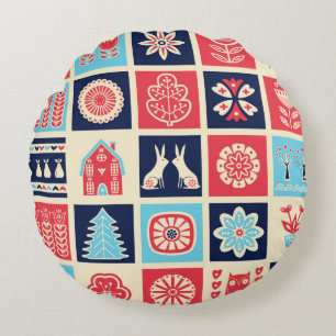 Scandinavian folk art seamless vintage pattern wit round cushion