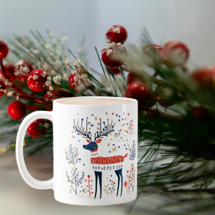 Scandinavian folk art style deer Christmas holiday Coffee Mug