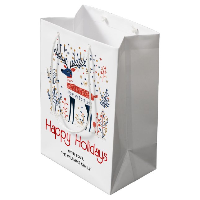 Scandinavian folk art style deer Christmas holiday Medium Gift Bag (Back Angled)