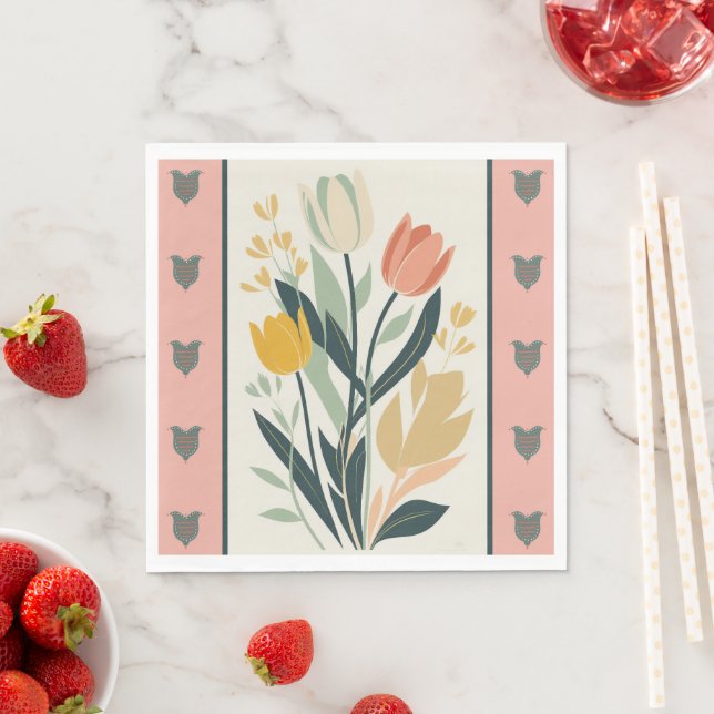 Scandinavian Folk Art Tulips Napkin (Insitu)