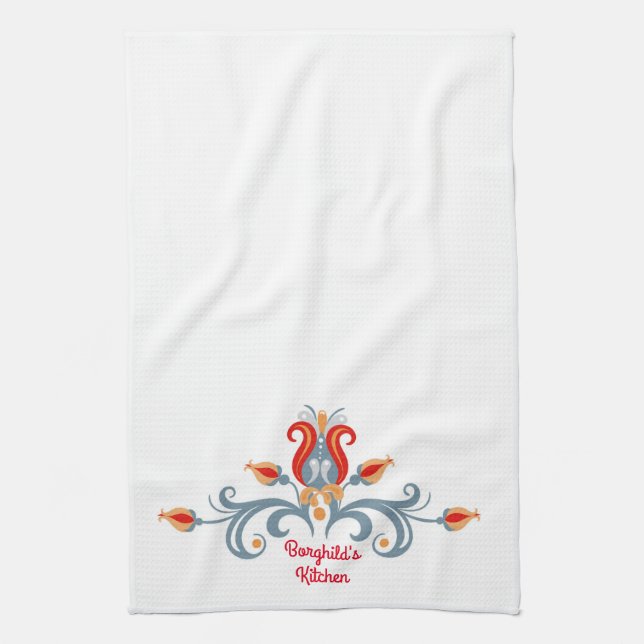 Scandinavian Folk Art Velkommen Kitchen Towel (Vertical)
