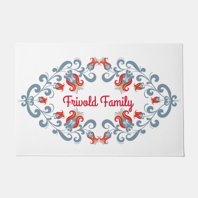 Scandinavian Folk Art "Velkommen" Personalised Mat (Front)