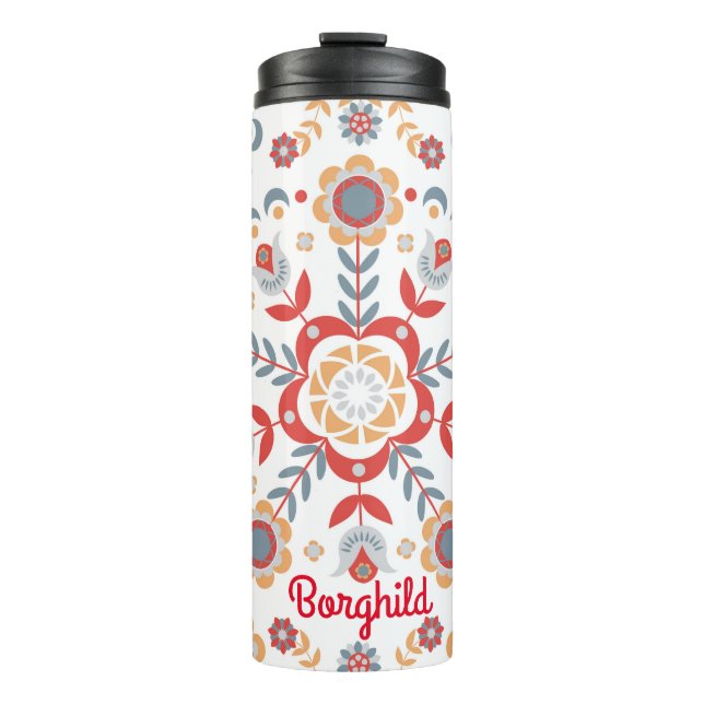 Scandinavian Folk Art Velkommen Table Runner Thermal Tumbler (Front)