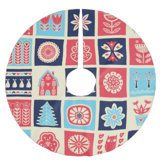 Scandinavian folk art: vintage floral. brushed polyester tree skirt