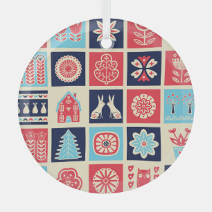 Scandinavian folk art: vintage floral. glass tree decoration