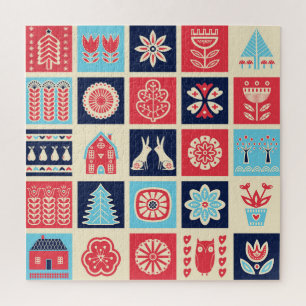 Scandinavian folk art: vintage floral. jigsaw puzzle