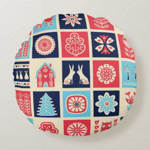 Scandinavian folk art: vintage floral. round cushion