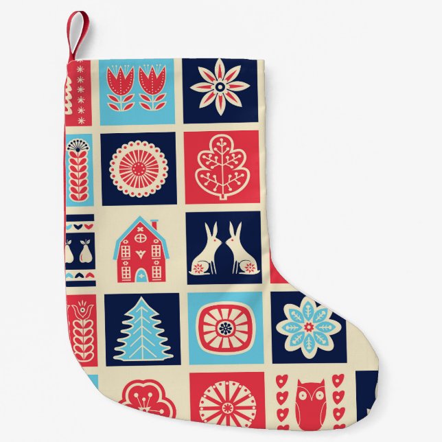 Scandinavian folk art: vintage floral. small christmas stocking (Front)