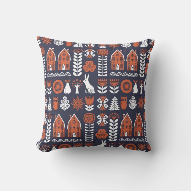 Scandinavian Folk Art Vintage Pattern Cushion (Front)