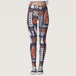 Scandinavian Folk Art Vintage Pattern Leggings