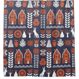Scandinavian Folk Art Vintage Pattern Shower Curtain