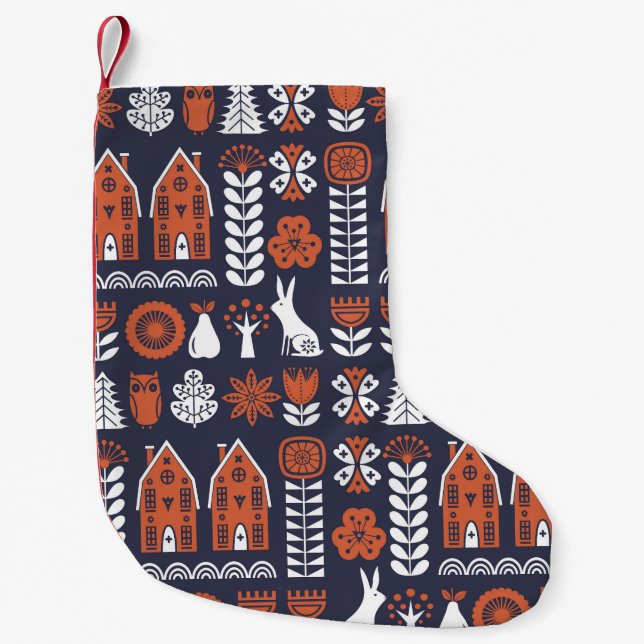 Scandinavian Folk Art Vintage Pattern Small Christmas Stocking (Front)