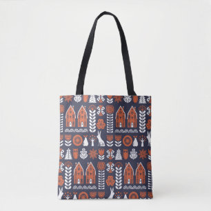 Scandinavian Folk Art Vintage Pattern Tote Bag