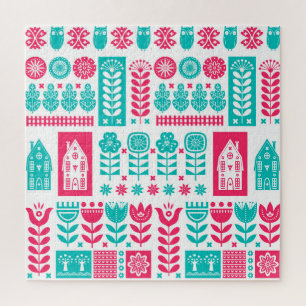 Scandinavian Folk Art: Vintage Seamless Jigsaw Puzzle