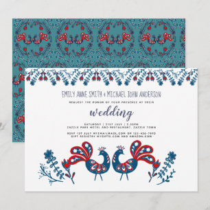 Scandinavian Folk Art WEDDING Invitation Birds