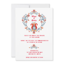 Scandinavian Folk Art Wedding Invitation Red/Blue