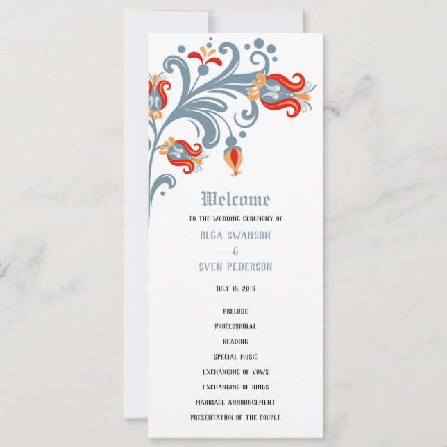 Scandinavian Folk Art Wedding Program Invitation (Front)