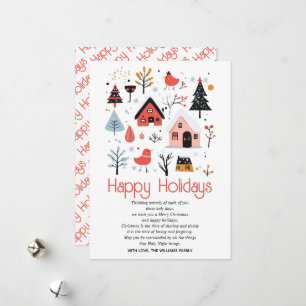 Scandinavian folk art winter scenery Christmas Holiday Card
