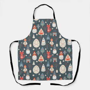 Scandinavian folk art with Christmas gnomes  Apron
