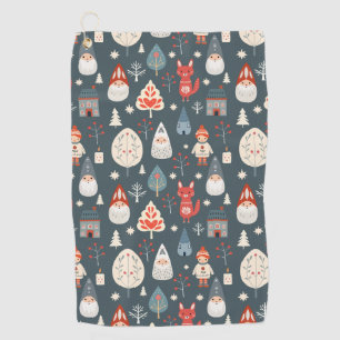 Scandinavian folk art with Christmas gnomes Golf Towel
