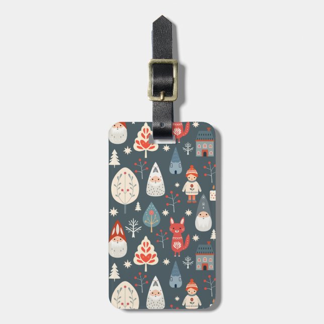 Scandinavian folk art with Christmas gnomes  Luggage Tag (Front Vertical)
