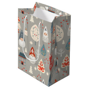 Scandinavian folk art with Christmas gnomes Medium Gift Bag