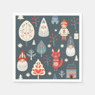 Scandinavian folk art with Christmas gnomes  Napkin