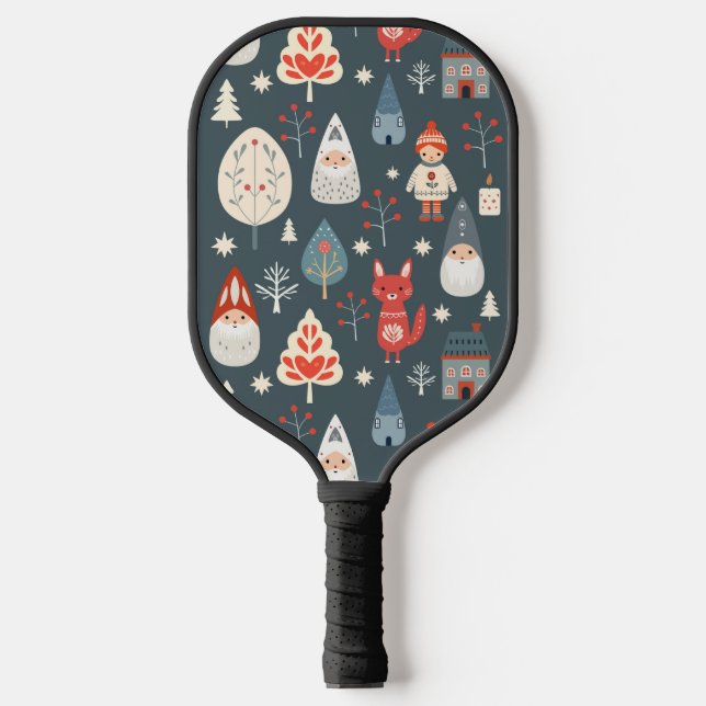 Scandinavian folk art with Christmas gnomes  Pickleball Paddle (Front)