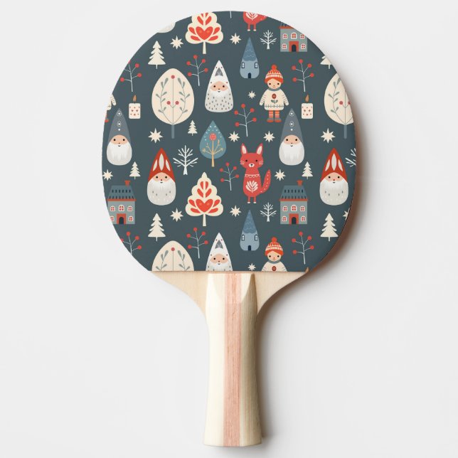 Scandinavian folk art with Christmas gnomes  Ping Pong Paddle (Front)