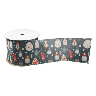 Scandinavian folk art with Christmas gnomes Satin Ribbon