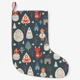 Scandinavian folk art with Christmas gnomes  Small Christmas Stocking