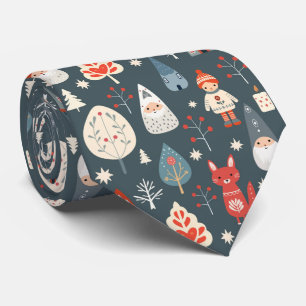 Scandinavian folk art with Christmas gnomes  Tie