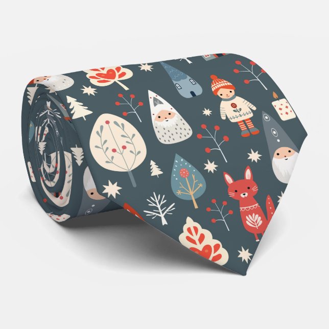 Scandinavian folk art with Christmas gnomes  Tie (Rolled)