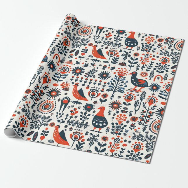 Scandinavian Folk Art Wrapping Paper (Unrolled)