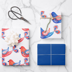 Scandinavian Folk Art Wrapping Paper Sheets