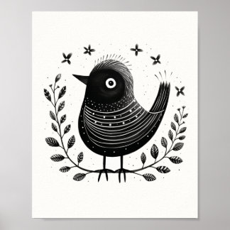 Scandinavian Folk Bird Art Poster