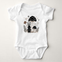 Scandinavian Folk Bunny Mushroom Baby Bodysuit