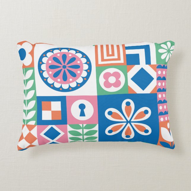 Scandinavian Folk Floral Abstract Pattern Decorative Cushion (Front)