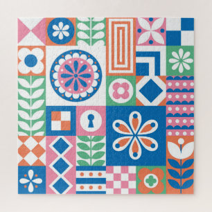 Scandinavian Folk Floral Abstract Pattern Jigsaw Puzzle