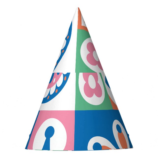 Scandinavian Folk Floral Abstract Pattern Party Hat (Front)