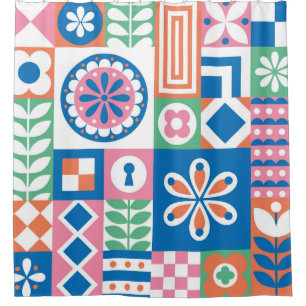 Scandinavian Folk Floral Abstract Pattern Shower Curtain