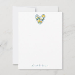 Scandinavian Folk Floral Heart Blue Personalised Card