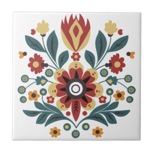 Scandinavian Folk Floral Motif Tile