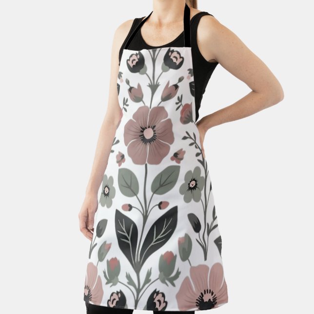 Scandinavian Folk Florals – Stylised Primroses  Apron (Insitu)