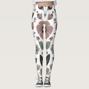 Scandinavian Folk Florals – Stylised Primroses Leggings